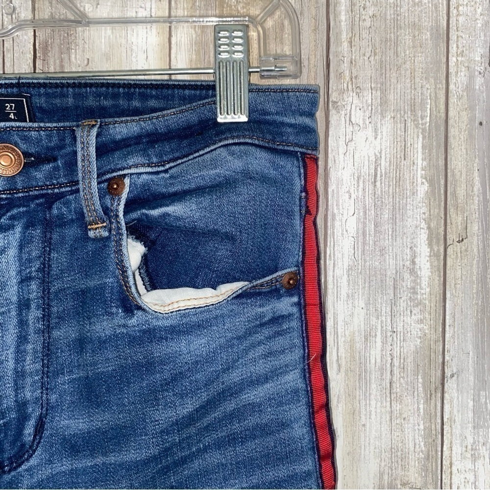 Abercrombie & Fitch Simone High Rise Ankle Jeans Side Stripe Red Blue Size 4 27 - Picture 4 of 8